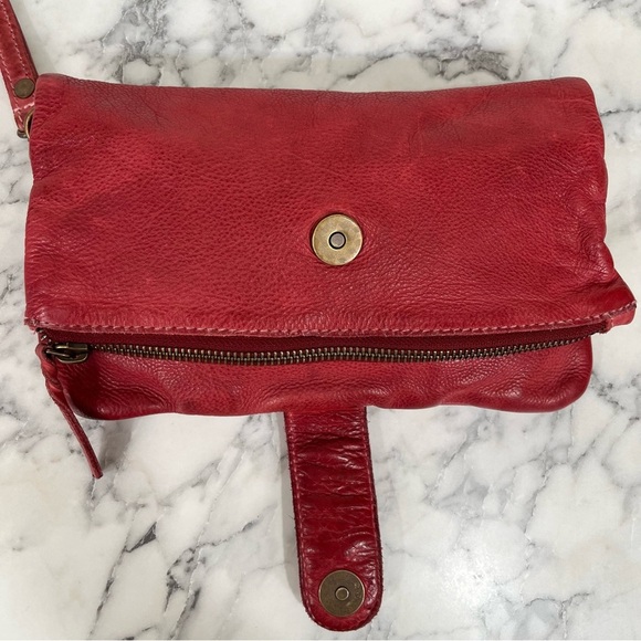 Distressed red leather clutch wallet mixed metal stud details - Picture 4 of 8